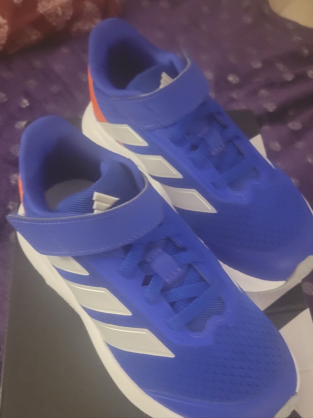 adidas Kids Royal Blue Sneakers with White Stripes and Orange Heel Detail